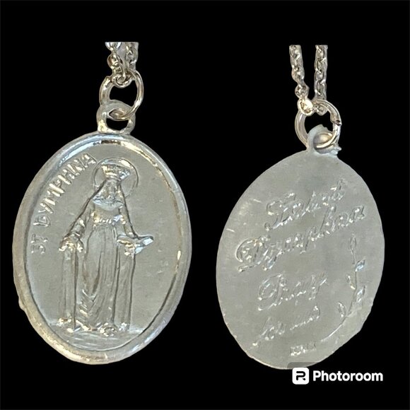 Vintage St Dymphna Necklace Irish Catholic Patron Saint Mental Health Medal 24" - Picture 2 of 12